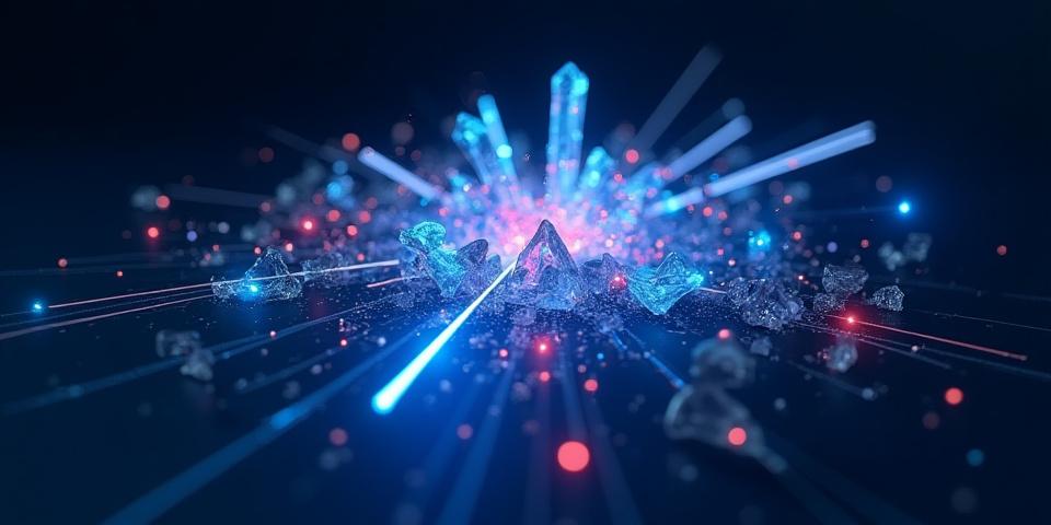 Futuristisches 3D-Rendering einer komplexen digitalen Szene mit abstrakten Formen und leuchtenden Linien, die die Kreativität und Innovation von Vektorgestalt symbolisieren.