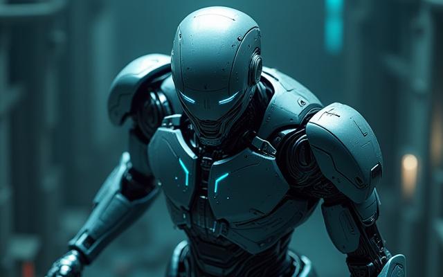 Nahaufnahme eines futuristischen Roboters in einer animierten Szene